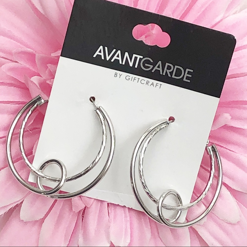 Avantgarde Silver Tone Double Hoop Earrings